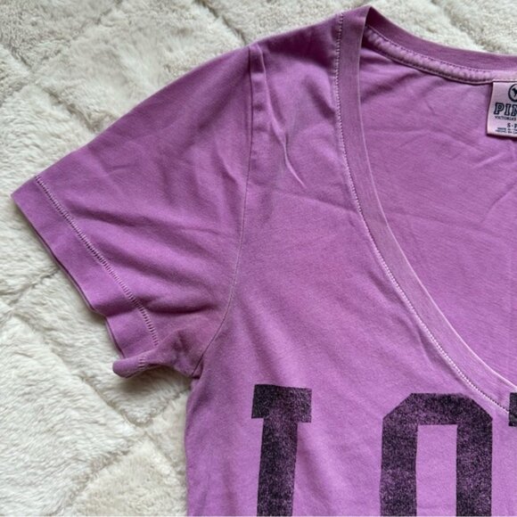 Victoria's Secret PINK | Short Sleeve Lavender V-Neck Tee Shirt | Size Small - Picture 4 of 9
